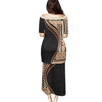 Samoa Siapo Motif and Tapa Pattern Half Style Family Matching Puletasi and Hawaiian Shirt Beige Color LT03 - Polynesian Pride