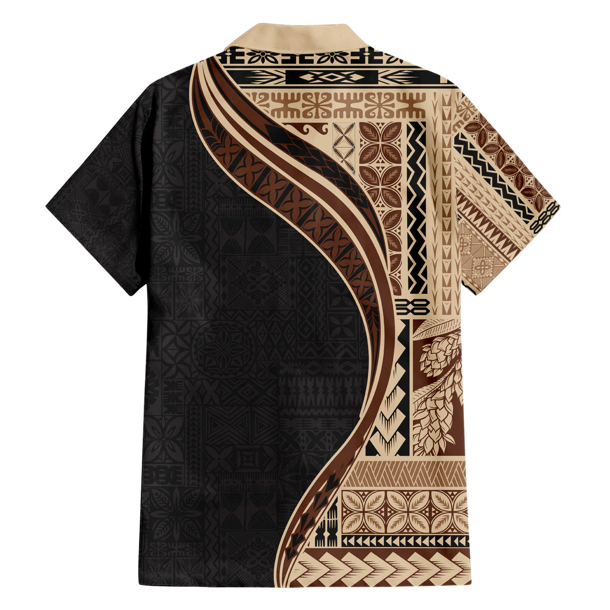 Samoa Siapo Motif and Tapa Pattern Half Style Family Matching Short Sleeve Bodycon Dress and Hawaiian Shirt Beige Color LT03 - Polynesian Pride