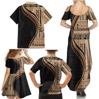 Samoa Siapo Motif and Tapa Pattern Half Style Family Matching Summer Maxi Dress and Hawaiian Shirt Beige Color LT03 - Polynesian Pride