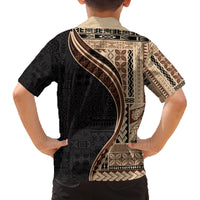 Samoa Siapo Motif and Tapa Pattern Half Style Family Matching Tank Maxi Dress and Hawaiian Shirt Beige Color LT03 - Polynesian Pride