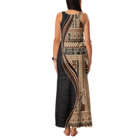 Samoa Siapo Motif and Tapa Pattern Half Style Family Matching Tank Maxi Dress and Hawaiian Shirt Beige Color LT03 - Polynesian Pride