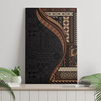 Samoa Siapo Motif and Tapa Pattern Half Style Canvas Wall Art Black Color