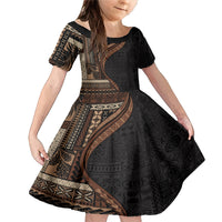 Samoa Siapo Motif and Tapa Pattern Half Style Family Matching Mermaid Dress and Hawaiian Shirt Black Color LT03 Daughter's Dress Black - Polynesian Pride