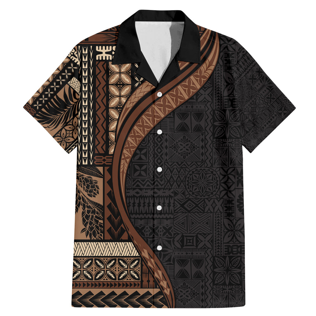 Samoa Siapo Motif and Tapa Pattern Half Style Family Matching Mermaid Dress and Hawaiian Shirt Black Color LT03 Dad's Shirt - Short Sleeve Black - Polynesian Pride
