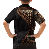 Samoa Siapo Motif and Tapa Pattern Half Style Family Matching Off Shoulder Maxi Dress and Hawaiian Shirt Black Color LT03 - Polynesian Pride