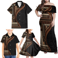 Samoa Siapo Motif and Tapa Pattern Half Style Family Matching Off Shoulder Maxi Dress and Hawaiian Shirt Black Color LT03 - Polynesian Pride