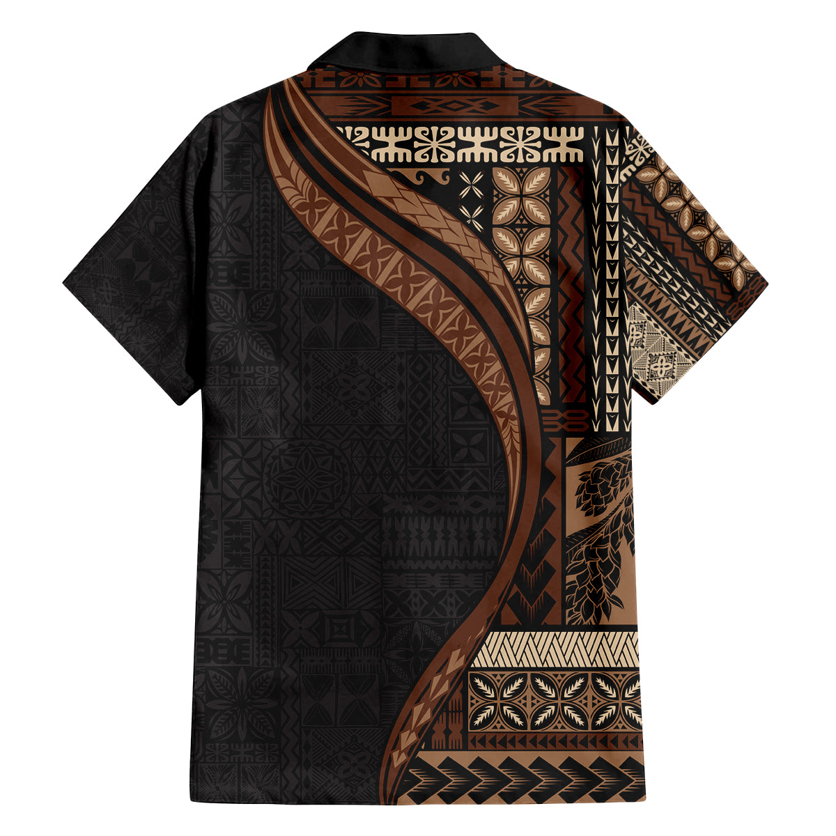 Samoa Siapo Motif and Tapa Pattern Half Style Family Matching Off Shoulder Maxi Dress and Hawaiian Shirt Black Color LT03 - Polynesian Pride