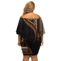 Samoa Siapo Motif and Tapa Pattern Half Style Family Matching Off Shoulder Short Dress and Hawaiian Shirt Black Color LT03 - Polynesian Pride