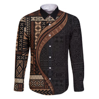 Samoa Siapo Motif and Tapa Pattern Half Style Family Matching Puletasi and Hawaiian Shirt Black Color LT03 Dad's Shirt - Long Sleeve Black - Polynesian Pride