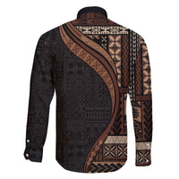 Samoa Siapo Motif and Tapa Pattern Half Style Family Matching Short Sleeve Bodycon Dress and Hawaiian Shirt Black Color LT03 - Polynesian Pride