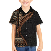 Samoa Siapo Motif and Tapa Pattern Half Style Family Matching Short Sleeve Bodycon Dress and Hawaiian Shirt Black Color LT03 Son's Shirt Black - Polynesian Pride