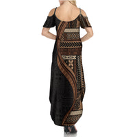 Samoa Siapo Motif and Tapa Pattern Half Style Family Matching Summer Maxi Dress and Hawaiian Shirt Black Color LT03 - Polynesian Pride