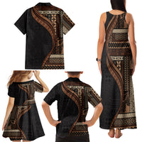 Samoa Siapo Motif and Tapa Pattern Half Style Family Matching Tank Maxi Dress and Hawaiian Shirt Black Color LT03 - Polynesian Pride