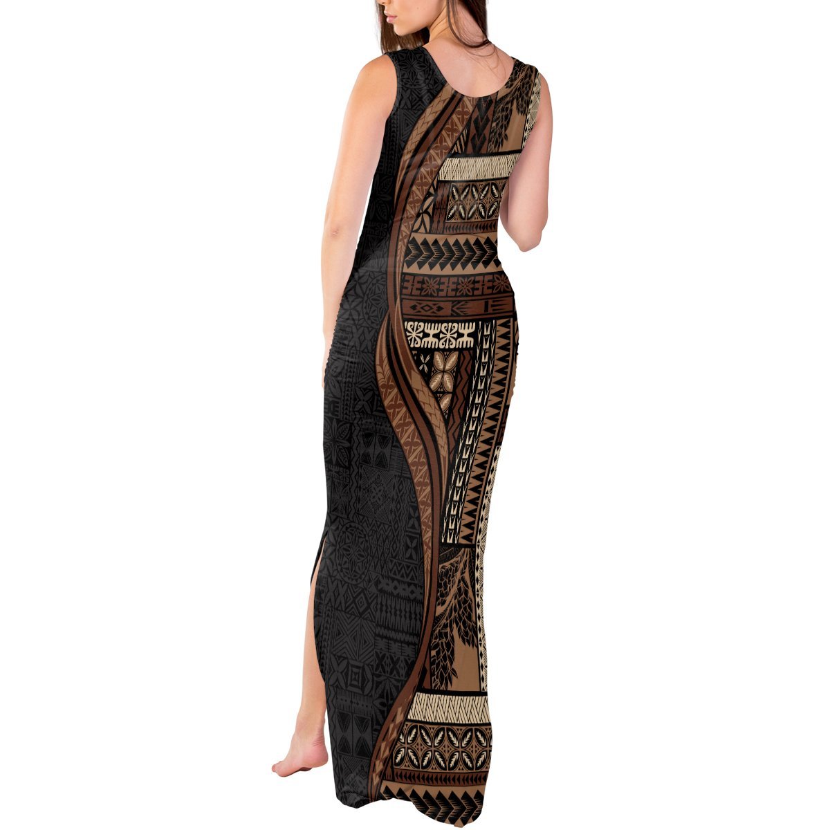 Samoa Siapo Motif and Tapa Pattern Half Style Tank Maxi Dress Black Color LT03 - Polynesian Pride