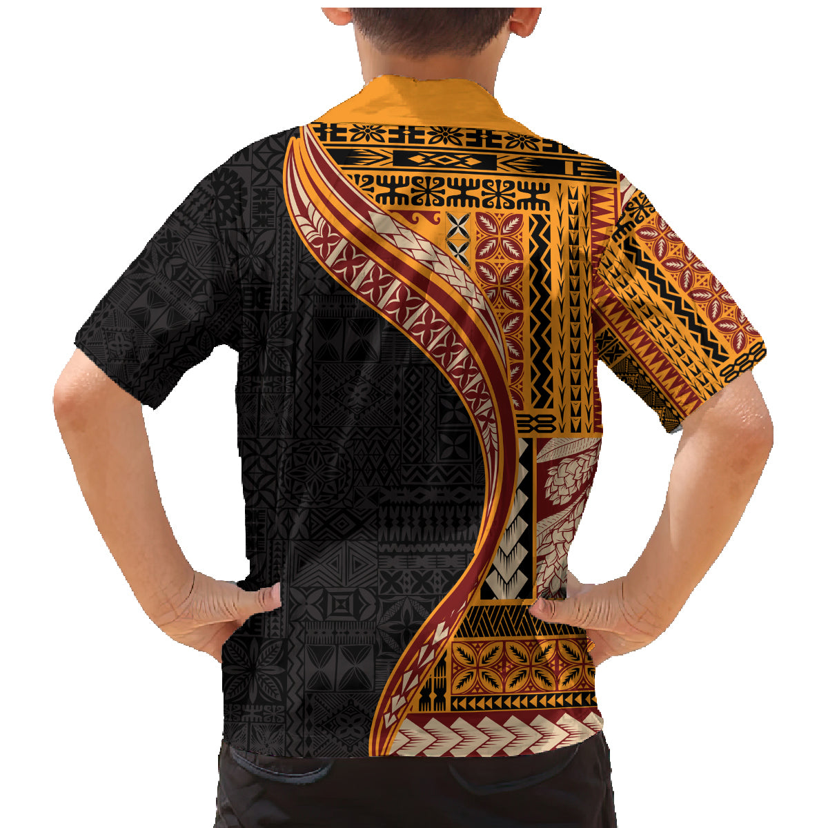 Samoa Siapo Motif and Tapa Pattern Half Style Family Matching Mermaid Dress and Hawaiian Shirt Yellow Color LT03 - Polynesian Pride