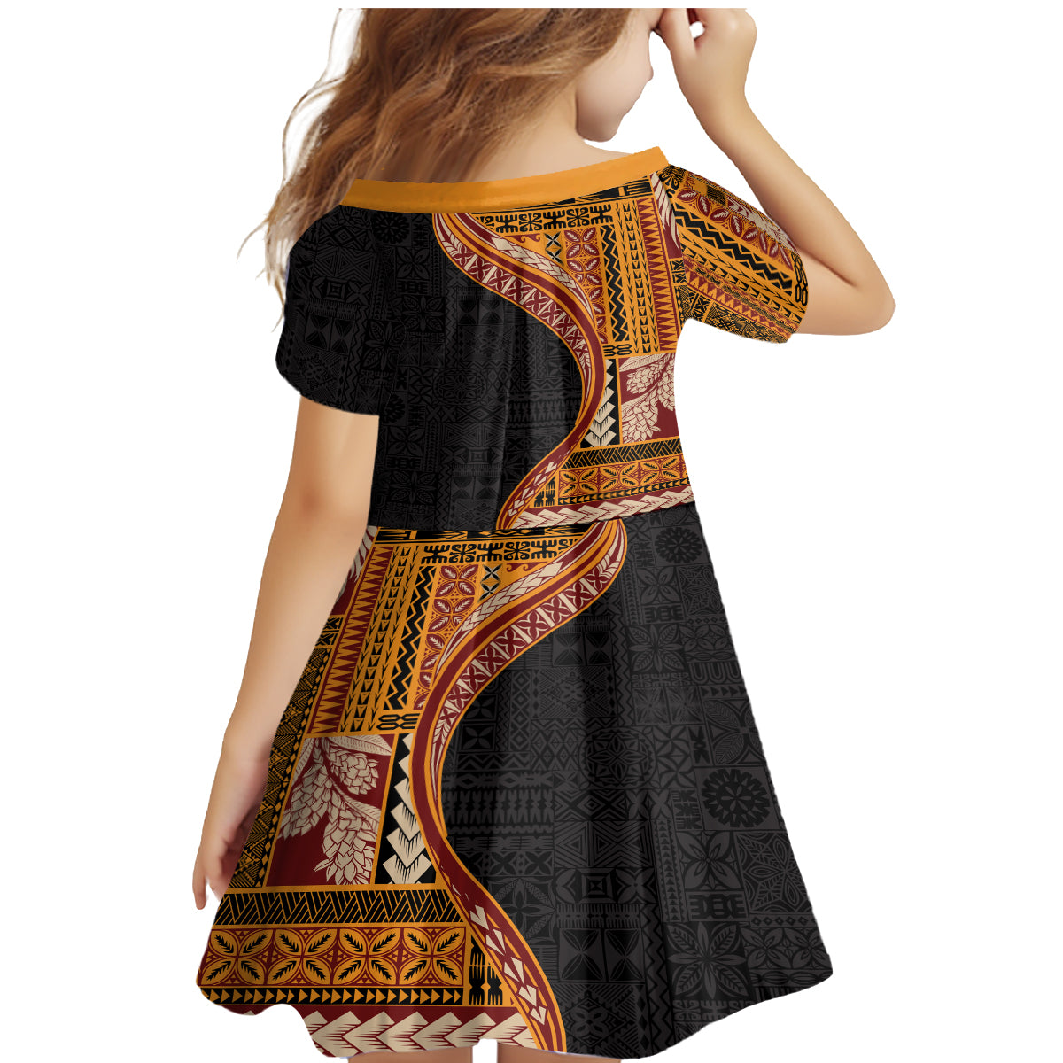 Samoa Siapo Motif and Tapa Pattern Half Style Family Matching Mermaid Dress and Hawaiian Shirt Yellow Color LT03 - Polynesian Pride