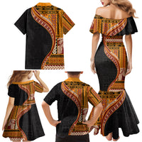 Samoa Siapo Motif and Tapa Pattern Half Style Family Matching Mermaid Dress and Hawaiian Shirt Yellow Color LT03 - Polynesian Pride
