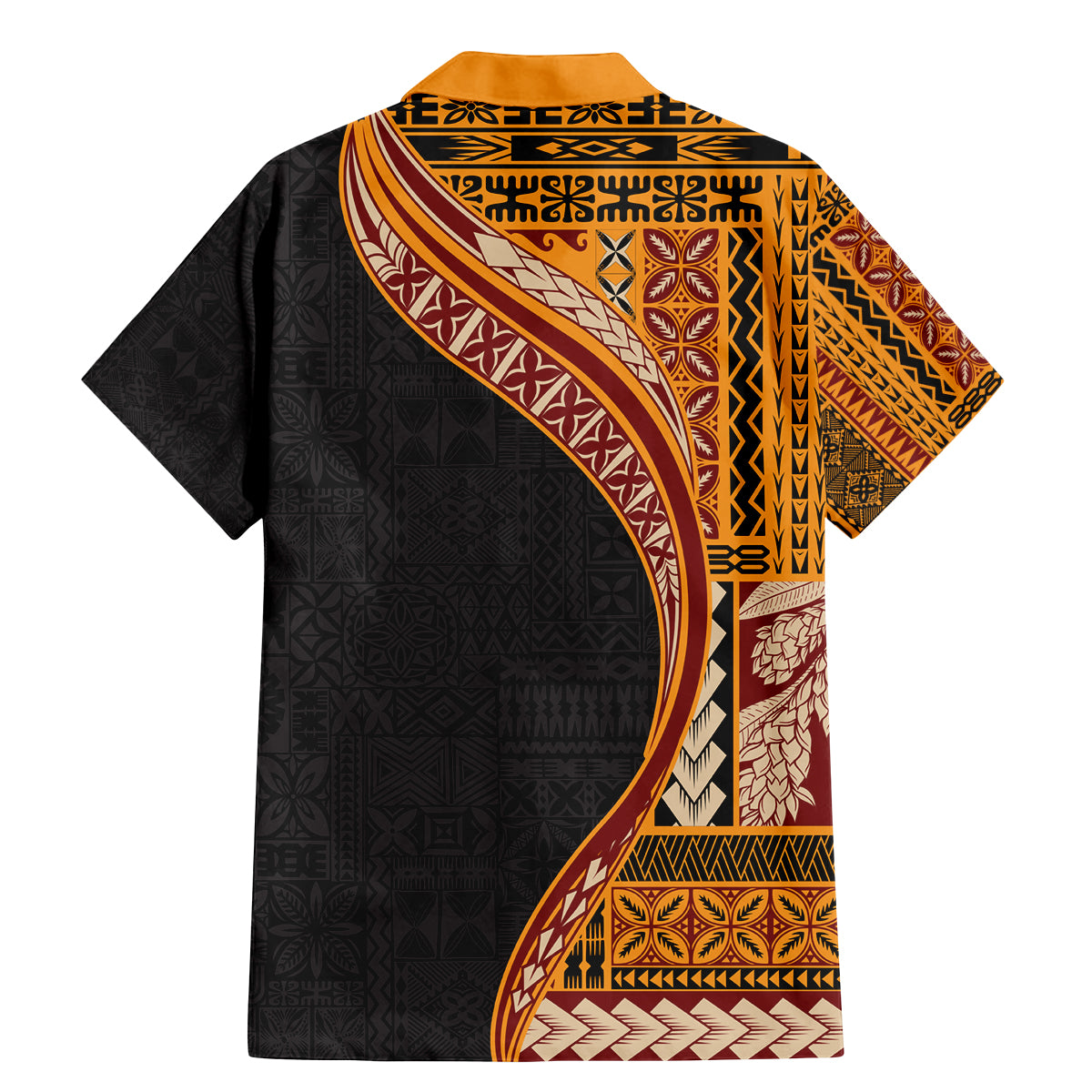 Samoa Siapo Motif and Tapa Pattern Half Style Family Matching Mermaid Dress and Hawaiian Shirt Yellow Color LT03 - Polynesian Pride