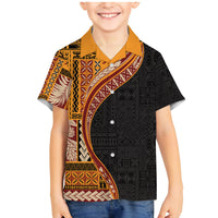 Samoa Siapo Motif and Tapa Pattern Half Style Family Matching Mermaid Dress and Hawaiian Shirt Yellow Color LT03 Son's Shirt Yellow - Polynesian Pride