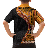 Samoa Siapo Motif and Tapa Pattern Half Style Family Matching Off Shoulder Maxi Dress and Hawaiian Shirt Yellow Color LT03 - Polynesian Pride