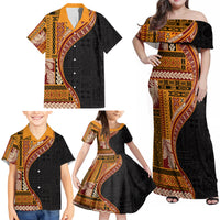 Samoa Siapo Motif and Tapa Pattern Half Style Family Matching Off Shoulder Maxi Dress and Hawaiian Shirt Yellow Color LT03 - Polynesian Pride
