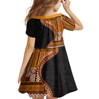 Samoa Siapo Motif and Tapa Pattern Half Style Family Matching Off Shoulder Short Dress and Hawaiian Shirt Yellow Color LT03 - Polynesian Pride