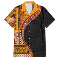 Samoa Siapo Motif and Tapa Pattern Half Style Family Matching Off Shoulder Short Dress and Hawaiian Shirt Yellow Color LT03 Dad's Shirt - Short Sleeve Yellow - Polynesian Pride