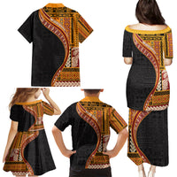 Samoa Siapo Motif and Tapa Pattern Half Style Family Matching Puletasi and Hawaiian Shirt Yellow Color LT03 - Polynesian Pride