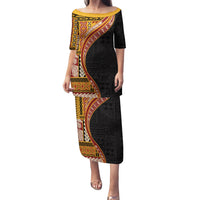 Samoa Siapo Motif and Tapa Pattern Half Style Family Matching Puletasi and Hawaiian Shirt Yellow Color LT03 Mom's Dress Yellow - Polynesian Pride