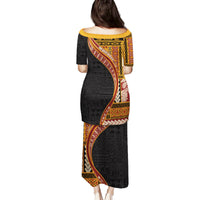 Samoa Siapo Motif and Tapa Pattern Half Style Family Matching Puletasi and Hawaiian Shirt Yellow Color LT03 - Polynesian Pride