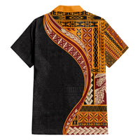 Samoa Siapo Motif and Tapa Pattern Half Style Family Matching Short Sleeve Bodycon Dress and Hawaiian Shirt Yellow Color LT03 - Polynesian Pride