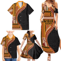 Samoa Siapo Motif and Tapa Pattern Half Style Family Matching Summer Maxi Dress and Hawaiian Shirt Yellow Color LT03 - Polynesian Pride