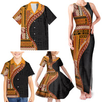 Samoa Siapo Motif and Tapa Pattern Half Style Family Matching Tank Maxi Dress and Hawaiian Shirt Yellow Color LT03 - Polynesian Pride