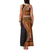 Samoa Siapo Motif and Tapa Pattern Half Style Family Matching Tank Maxi Dress and Hawaiian Shirt Yellow Color LT03 - Polynesian Pride
