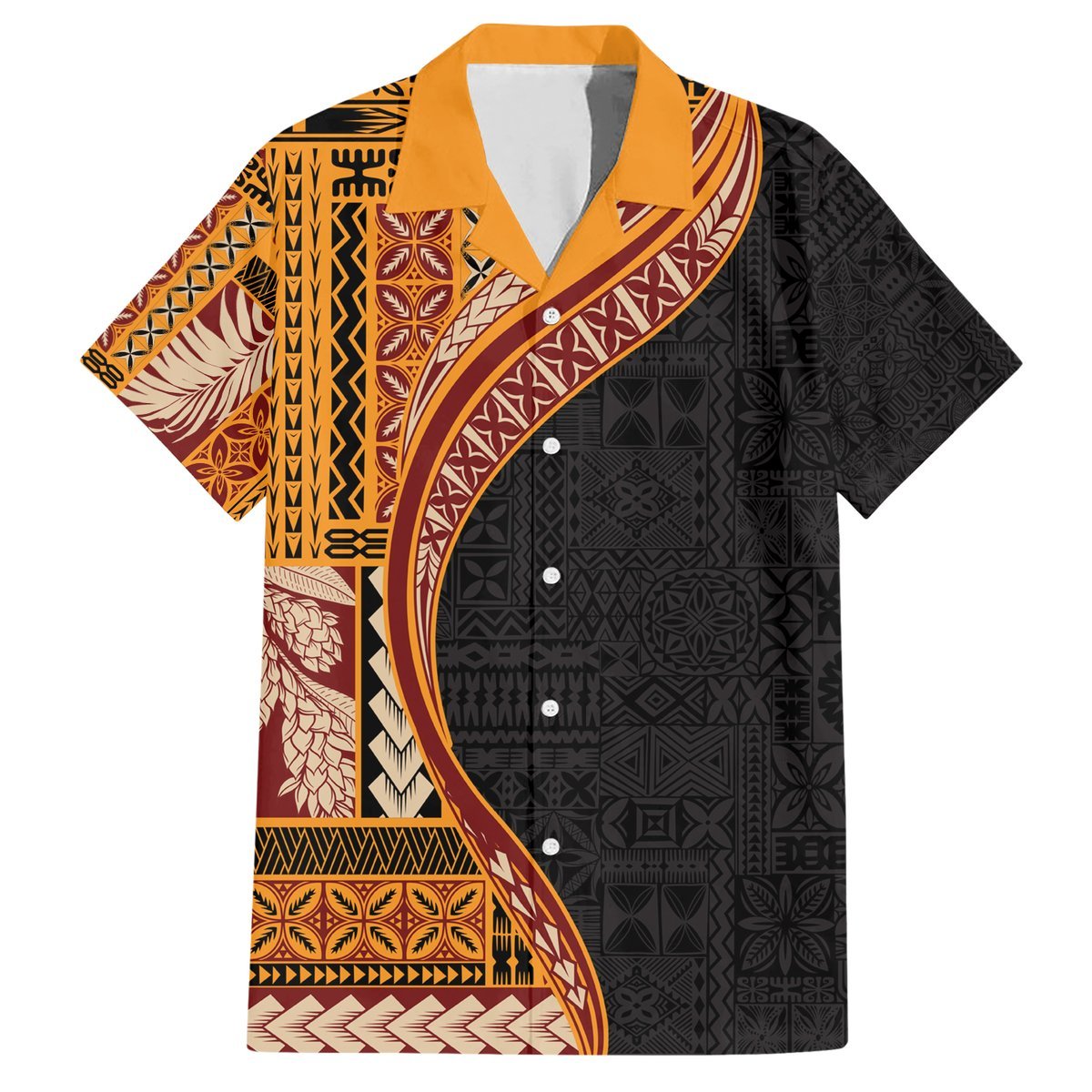 Samoa Siapo Motif and Tapa Pattern Half Style Hawaiian Shirt Yellow Color LT03 Yellow - Polynesian Pride
