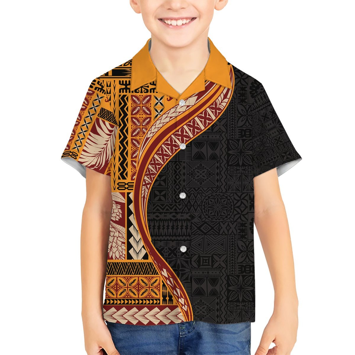 Samoa Siapo Motif and Tapa Pattern Half Style Hawaiian Shirt Yellow Color LT03 - Polynesian Pride