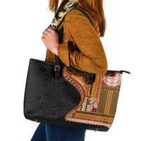 Samoa Siapo Motif and Tapa Pattern Half Style Leather Tote Bag Yellow Color LT03 Yellow - Polynesian Pride