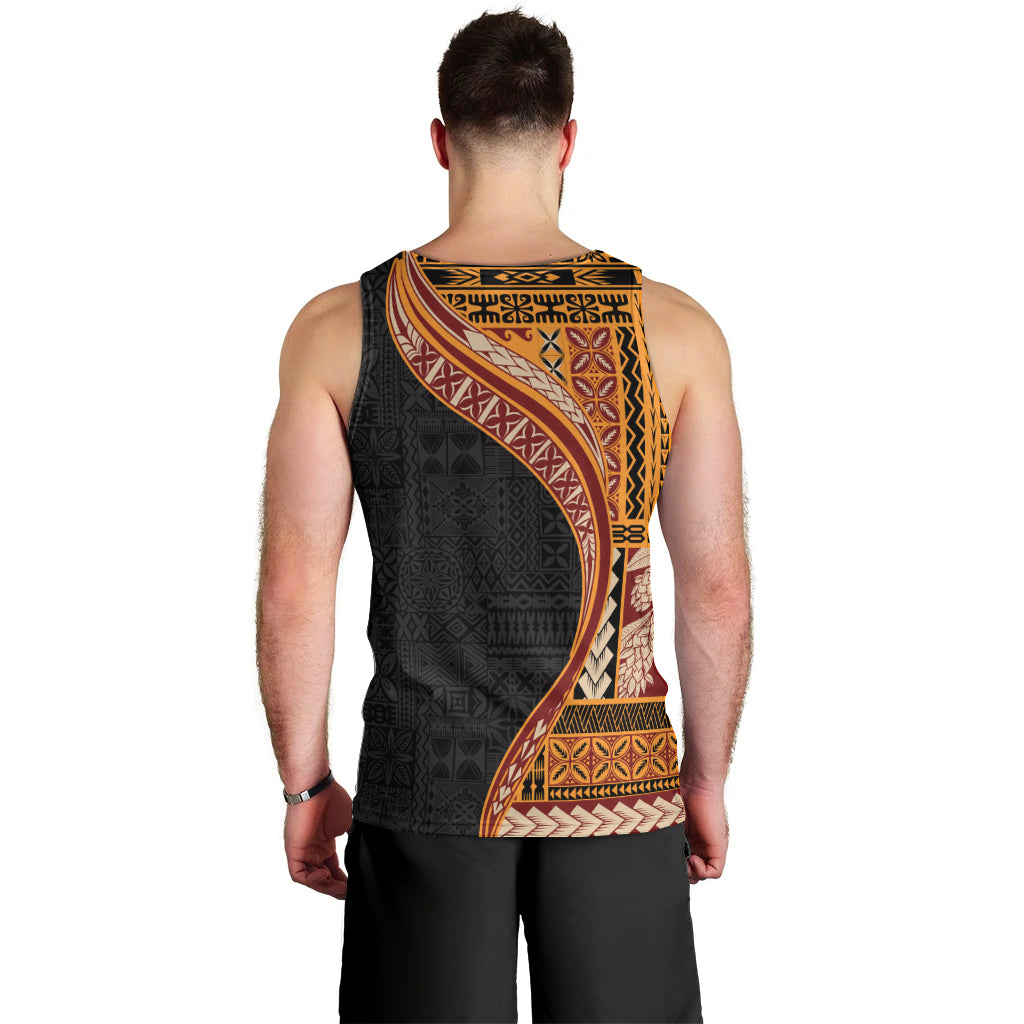 Samoa Siapo Motif and Tapa Pattern Half Style Men Tank Top Yellow Color LT03 - Polynesian Pride