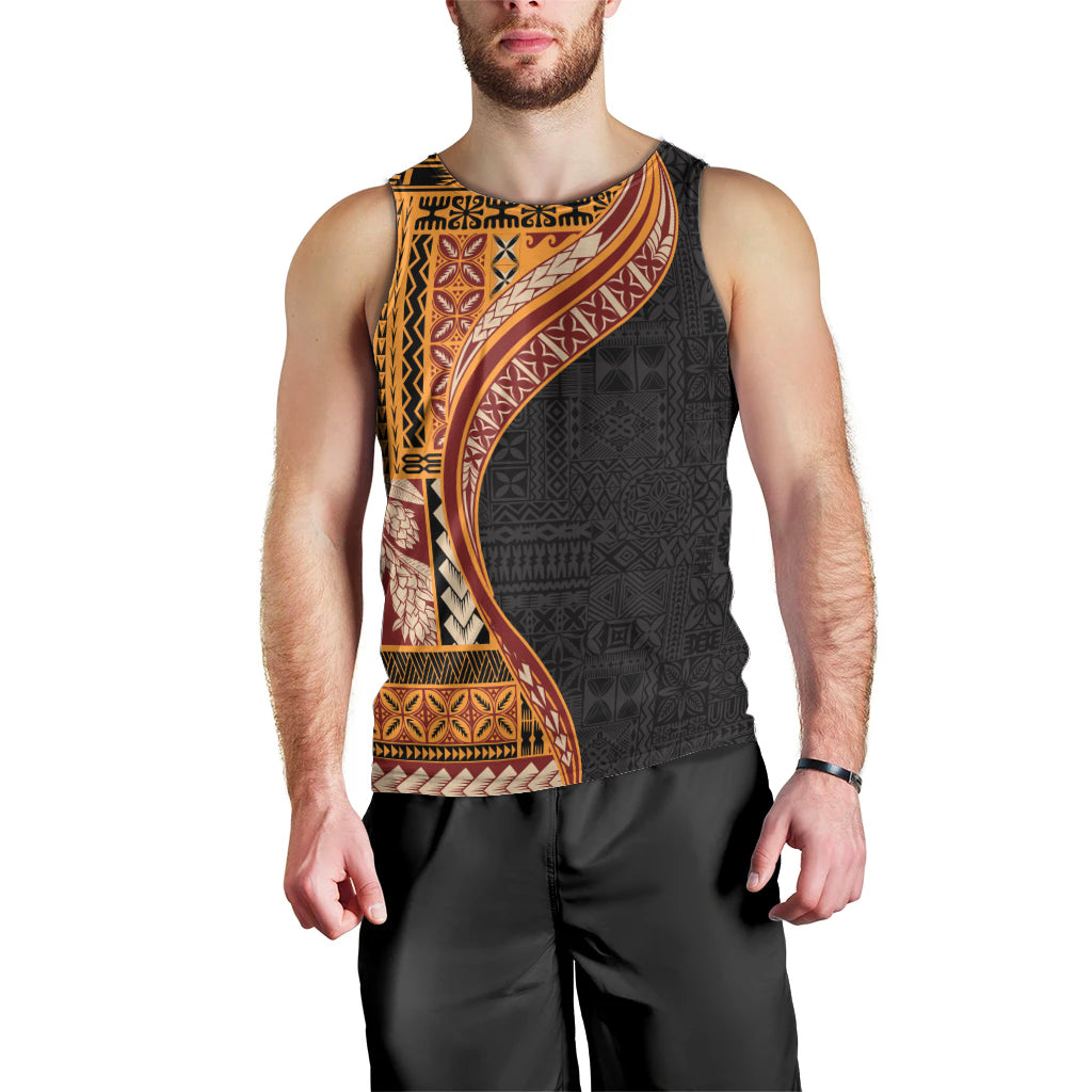 Samoa Siapo Motif and Tapa Pattern Half Style Men Tank Top Yellow Color LT03 - Polynesian Pride