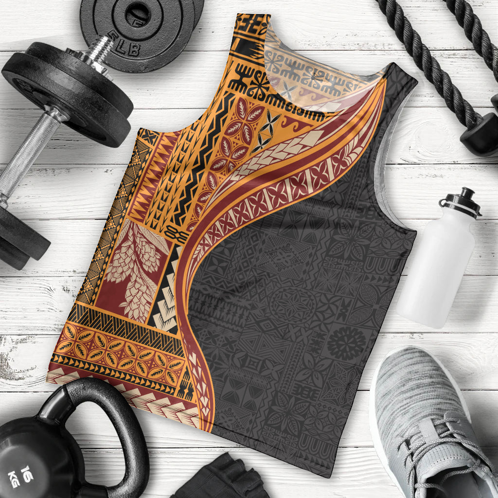 Samoa Siapo Motif and Tapa Pattern Half Style Men Tank Top Yellow Color LT03 - Polynesian Pride