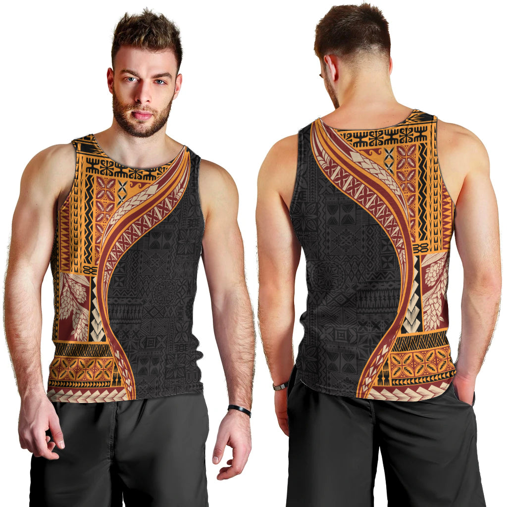 Samoa Siapo Motif and Tapa Pattern Half Style Men Tank Top Yellow Color LT03 - Polynesian Pride