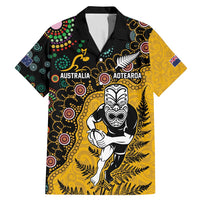 Custom New Zealand and Australia Rugby Family Matching Mermaid Dress and Hawaiian Shirt Maori Warrior With Aboriginal Version LT03 Dad's Shirt - Short Sleeve Black - Polynesian Pride