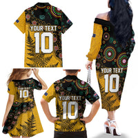 Custom New Zealand and Australia Rugby Family Matching Off The Shoulder Long Sleeve Dress and Hawaiian Shirt Maori Warrior With Aboriginal Version LT03 - Polynesian Pride