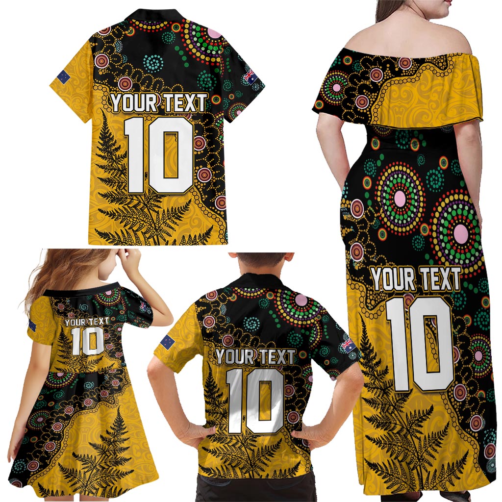 Custom New Zealand and Australia Rugby Family Matching Off Shoulder Maxi Dress and Hawaiian Shirt Maori Warrior With Aboriginal Version LT03 - Polynesian Pride