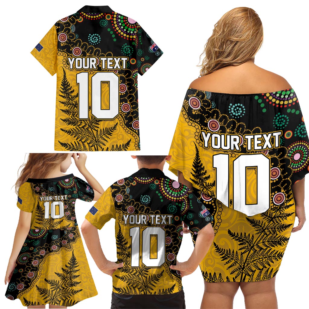 Custom New Zealand and Australia Rugby Family Matching Off Shoulder Short Dress and Hawaiian Shirt Maori Warrior With Aboriginal Version LT03 - Polynesian Pride