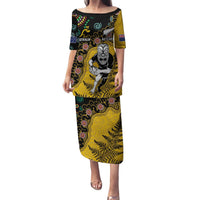 Custom New Zealand and Australia Rugby Family Matching Puletasi and Hawaiian Shirt Maori Warrior With Aboriginal Version LT03 Mom's Dress Black - Polynesian Pride
