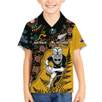 Custom New Zealand and Australia Rugby Family Matching Puletasi and Hawaiian Shirt Maori Warrior With Aboriginal Version LT03 Son's Shirt Black - Polynesian Pride