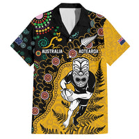 Custom New Zealand and Australia Rugby Hawaiian Shirt Maori Warrior With Aboriginal Version LT03 Black - Polynesian Pride