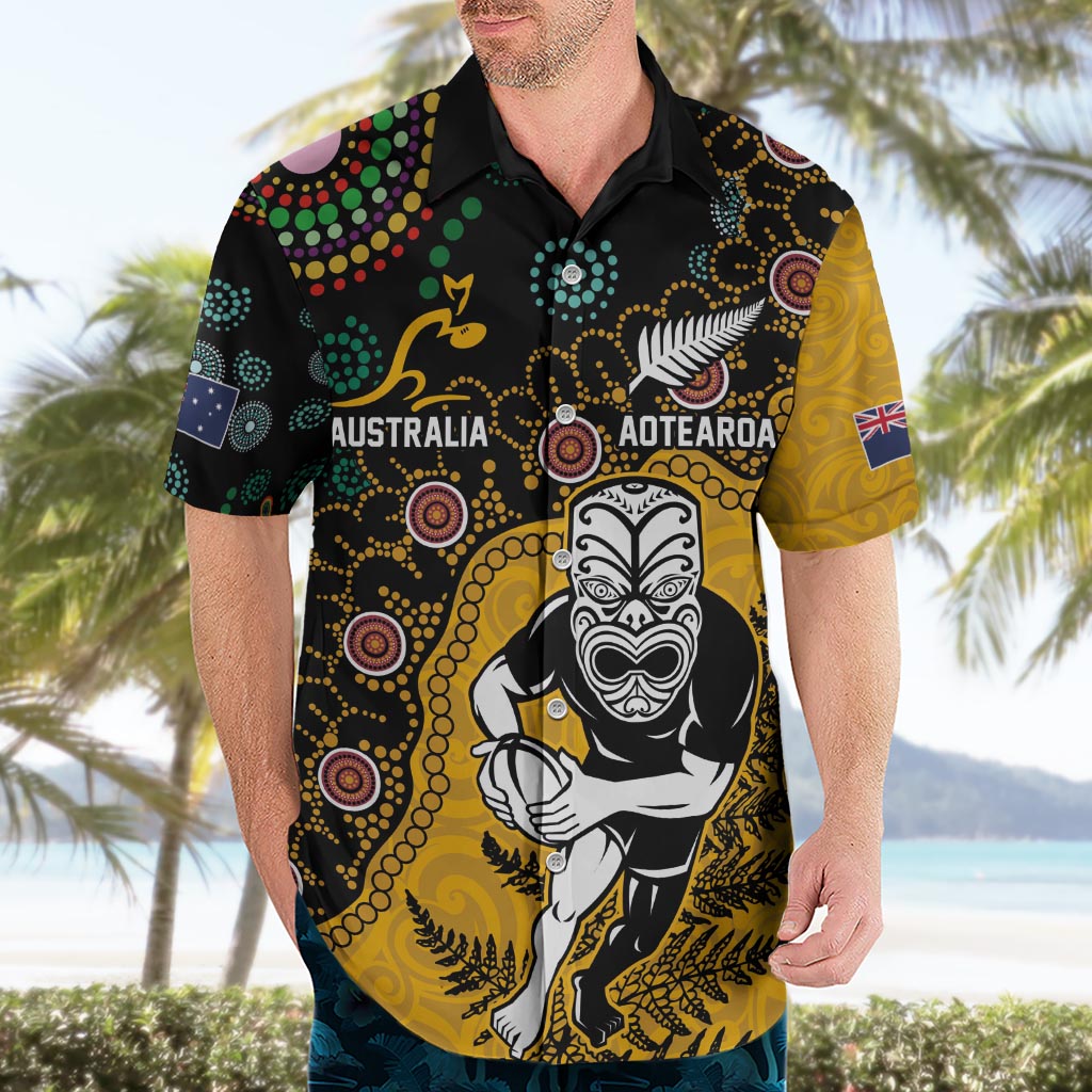 Custom New Zealand and Australia Rugby Hawaiian Shirt Maori Warrior With Aboriginal Version LT03 - Polynesian Pride