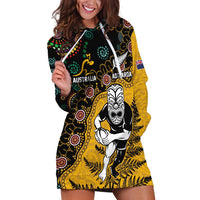 Custom New Zealand and Australia Rugby Hoodie Dress Maori Warrior With Aboriginal Version LT03 Black - Polynesian Pride